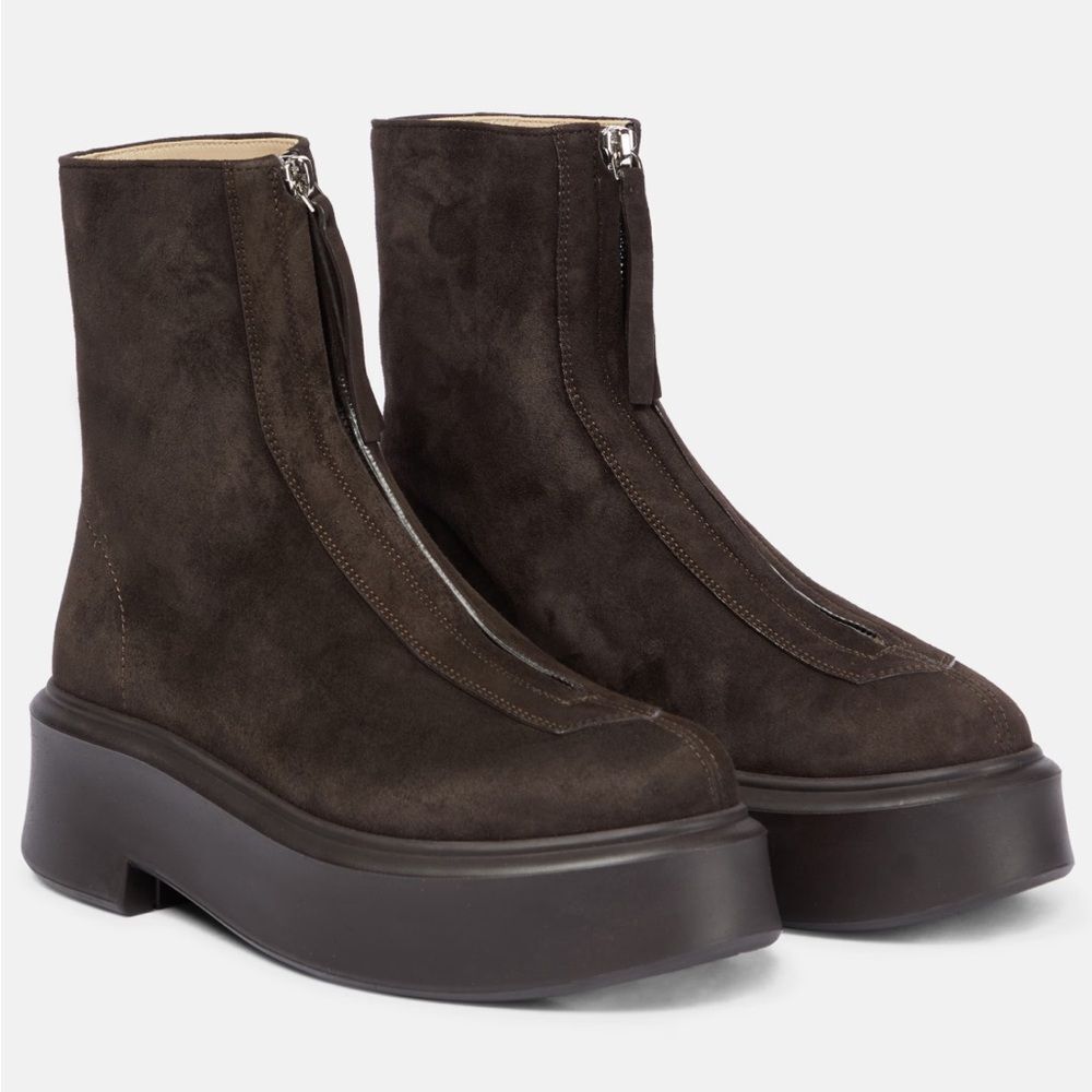 The Row Dark Brown Suede Zip Up Boots Sz 5